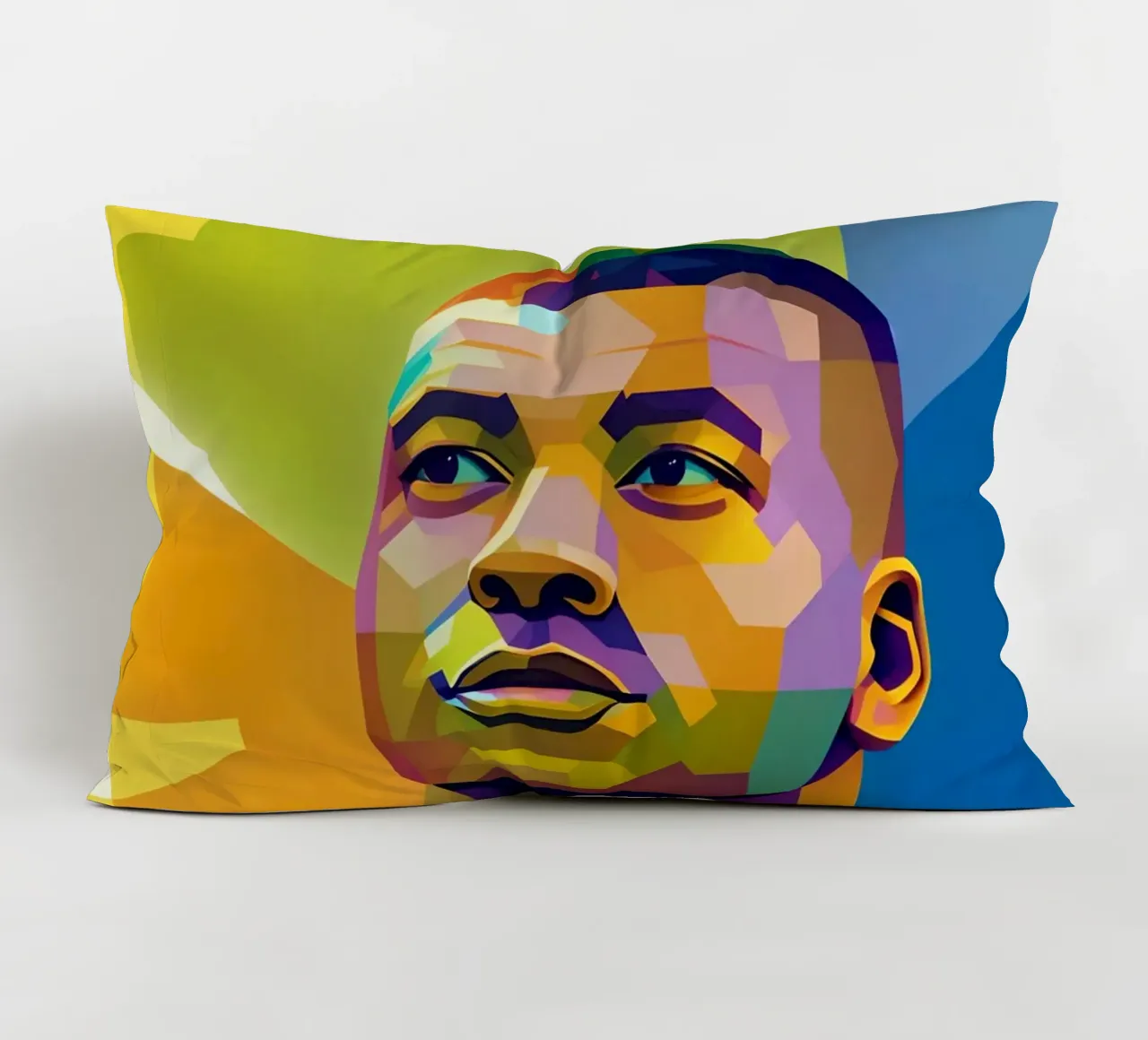 Kylian Mbappe wpap potrait neon decorative cushion by BONANZA