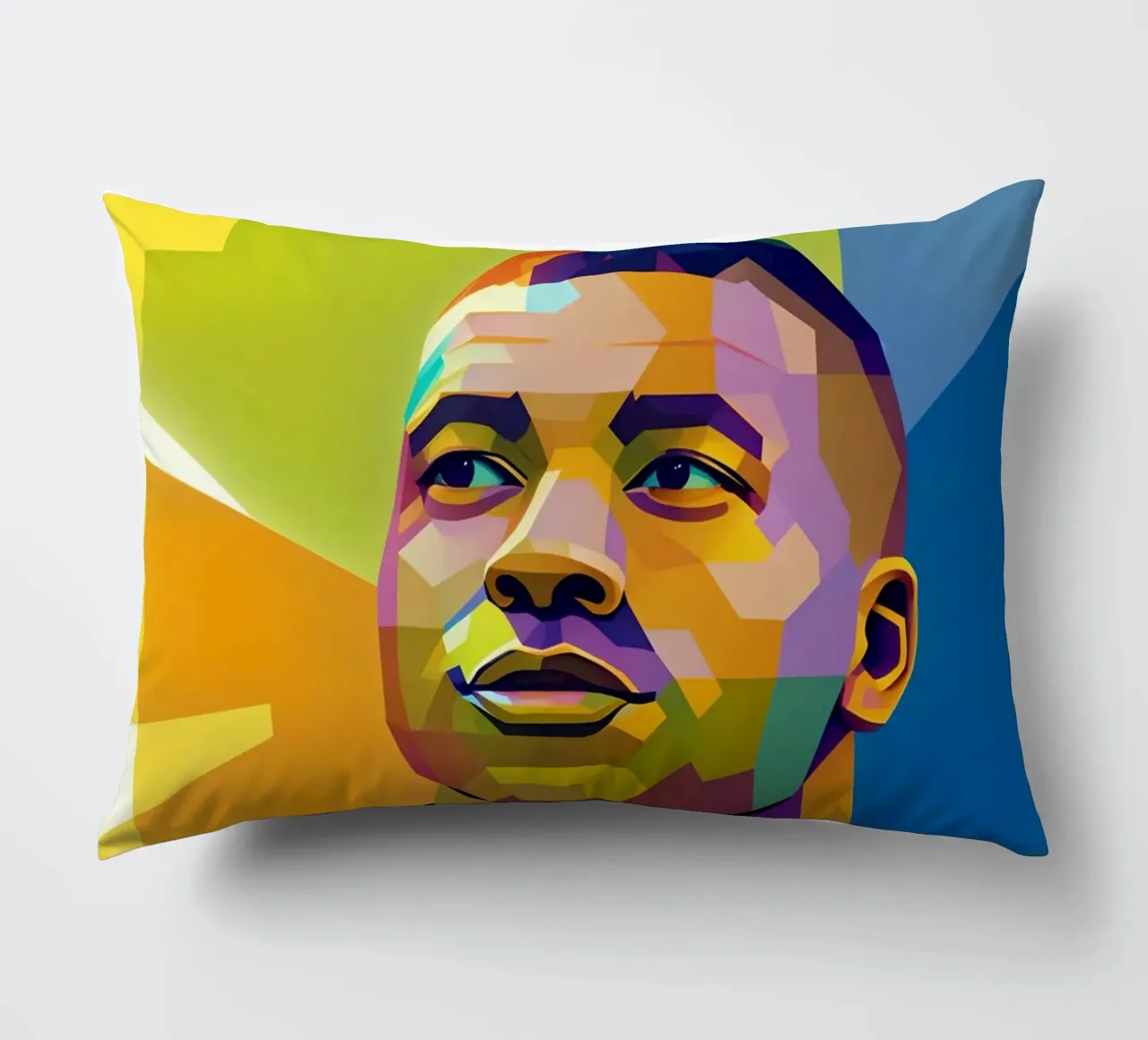 Kylian Mbappe wpap potrait neon decorative cushion by BONANZA