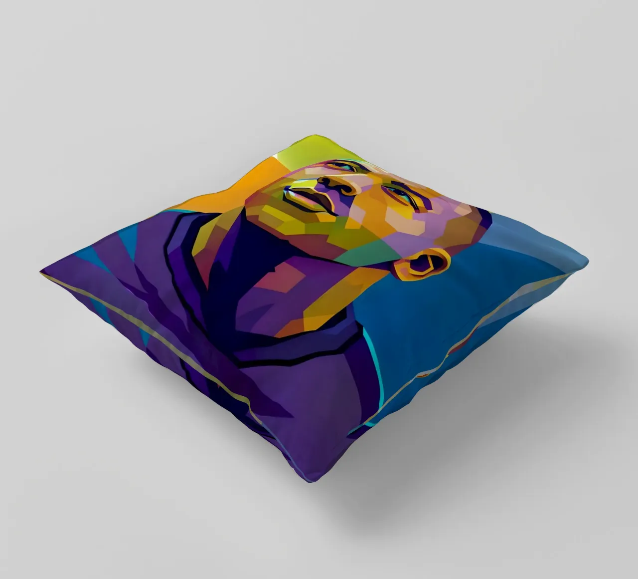 Kylian Mbappe wpap potrait neon decorative cushion by BONANZA