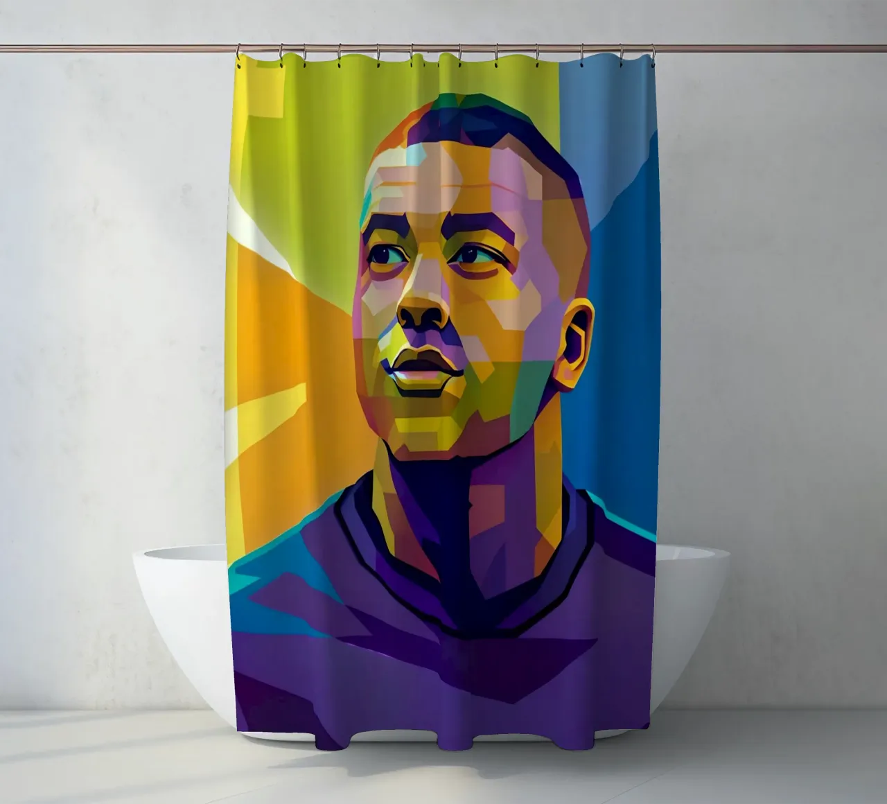 Kylian Mbappe wpap potrait neon shower curtain by BONANZA