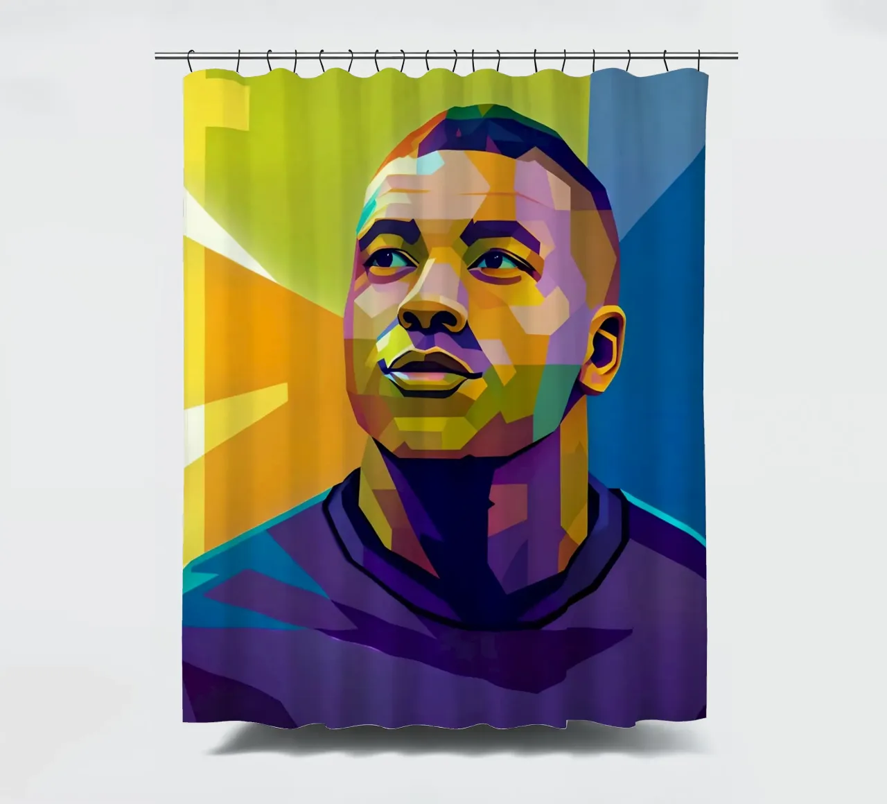 Kylian Mbappe wpap potrait neon shower curtain by BONANZA