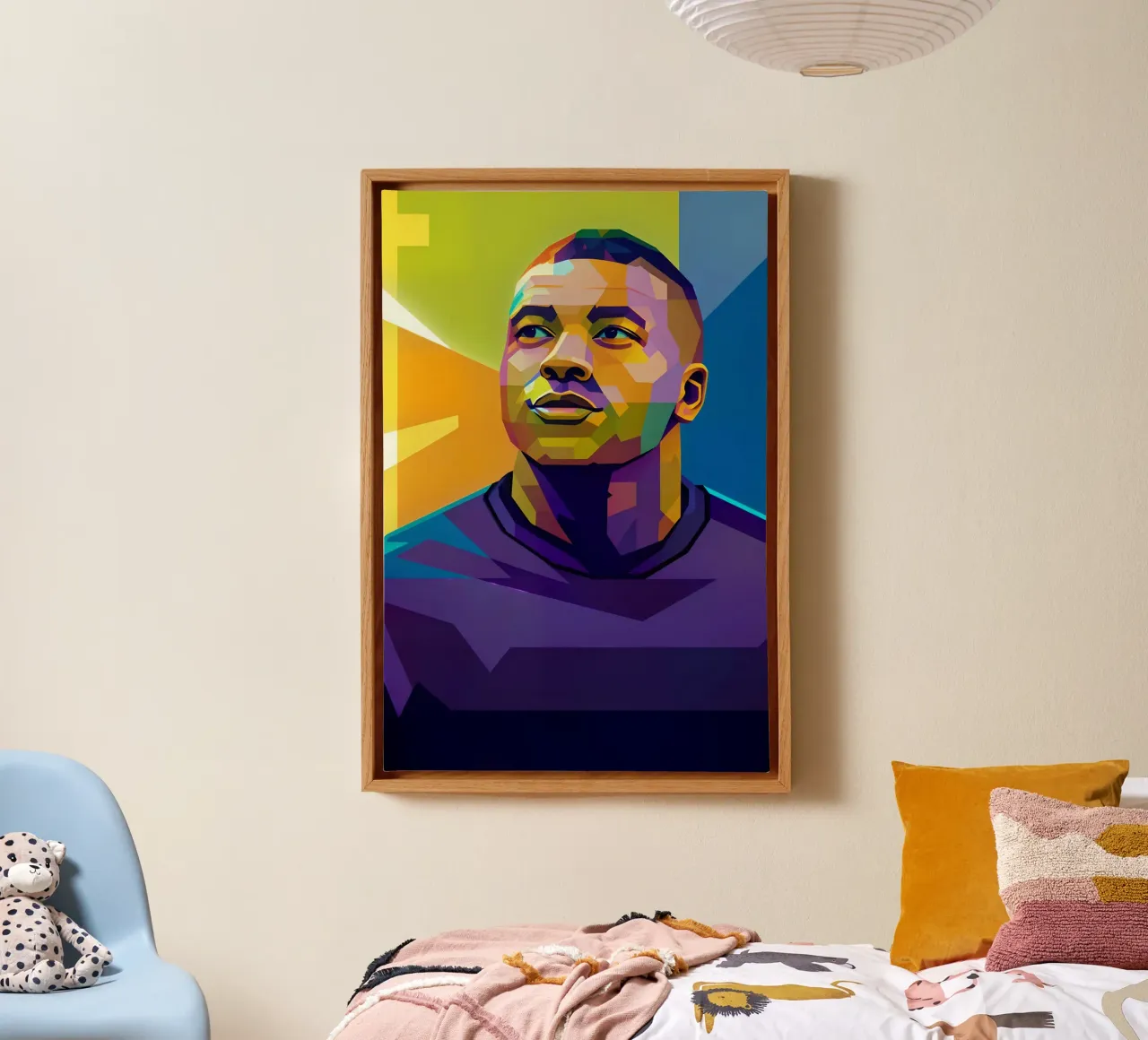 Kylian Mbappe wpap potret neon canvas met Baklijst van BONANZA