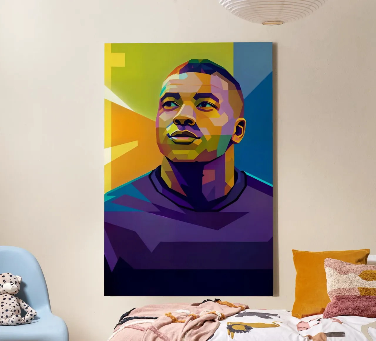 Kylian Mbappe wpap potret neon canvas met Baklijst van BONANZA