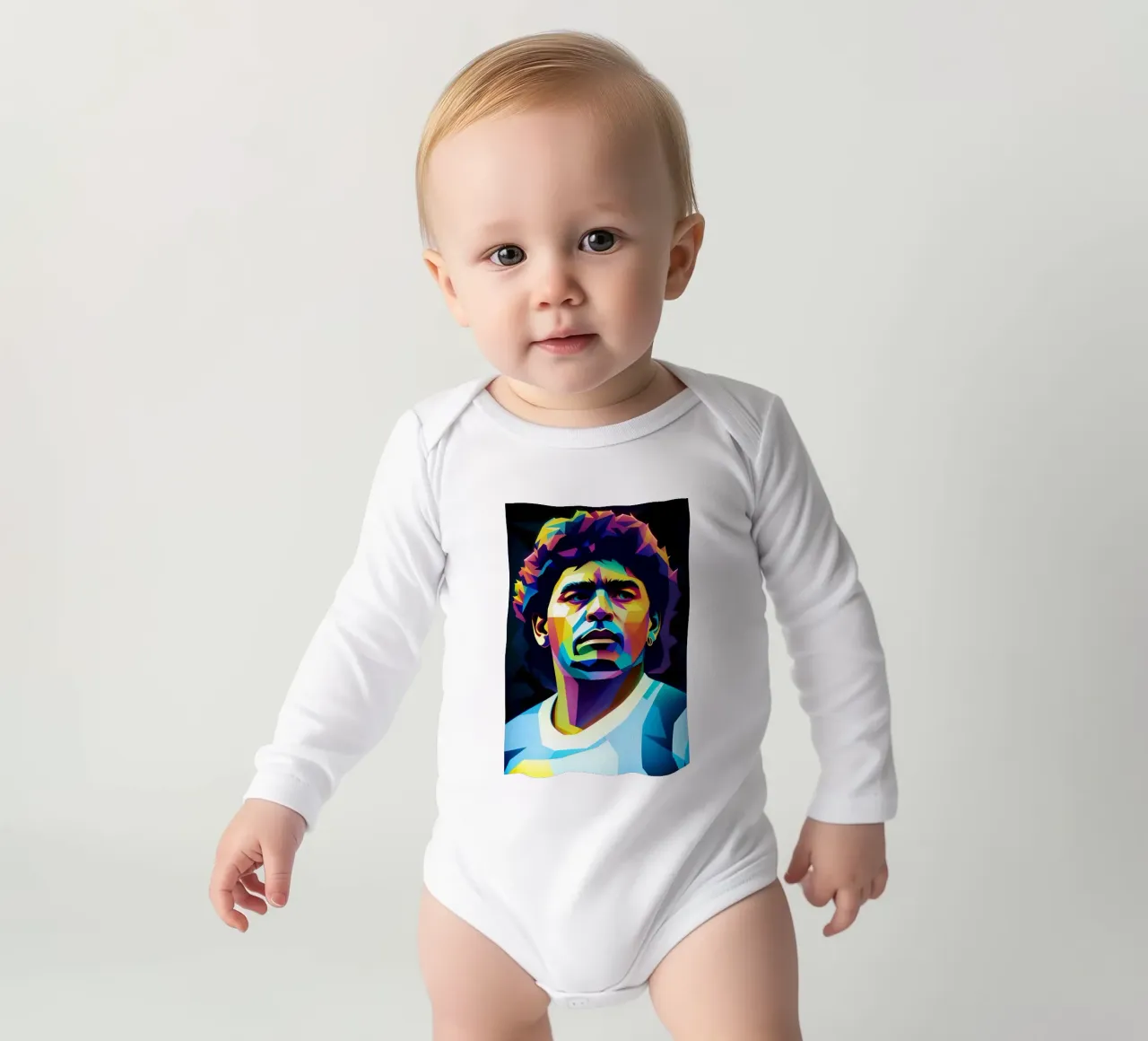 Diego Maradona wpap potrait neon long-sleeve baby romper by BONANZA