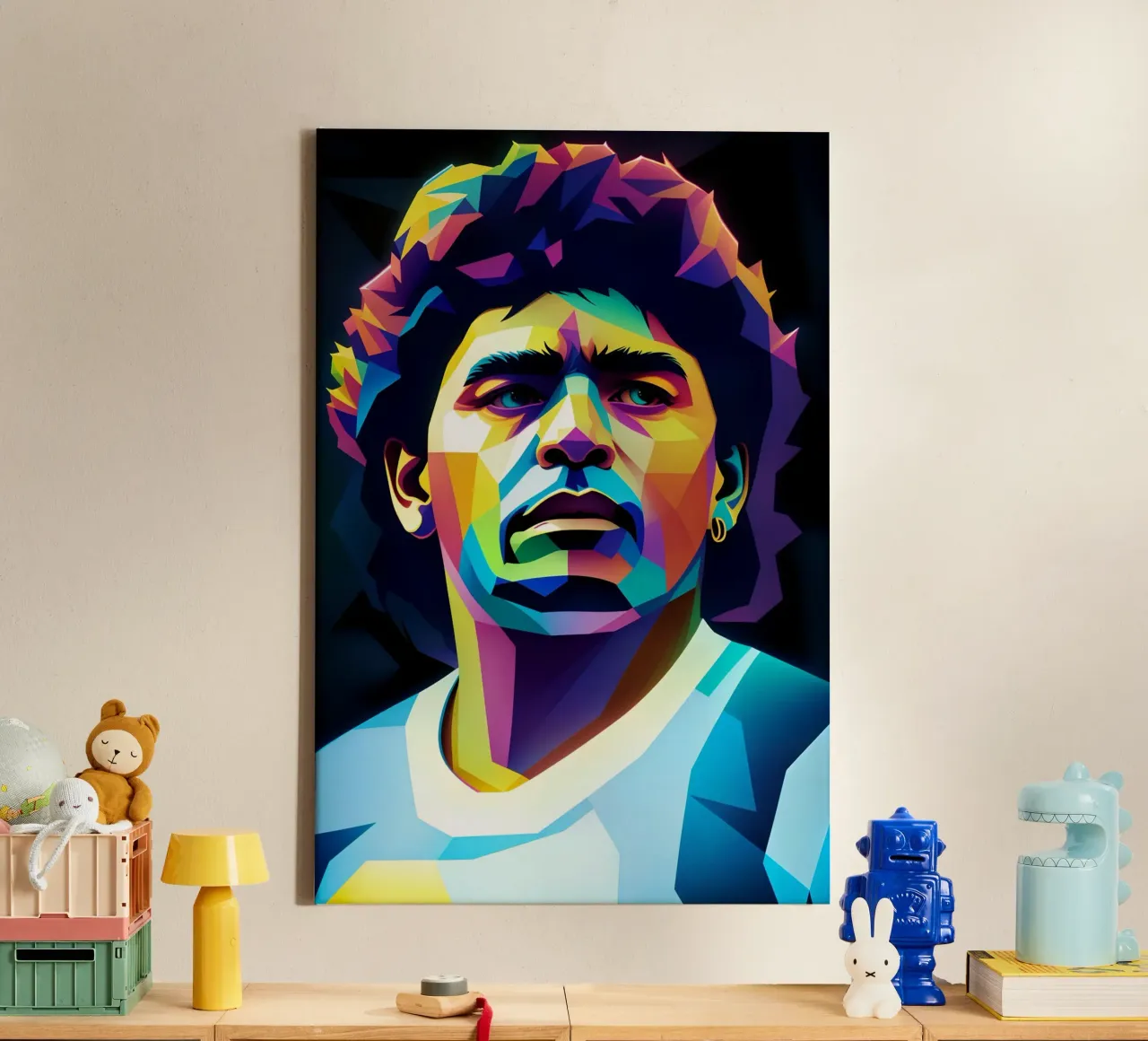 Diego Maradona wpap potrait neon Leinwand von BONANZA