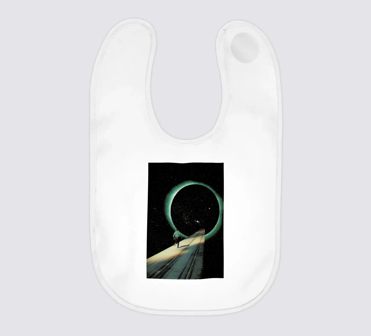 Escaping into the Void baby bib by Frank Moth