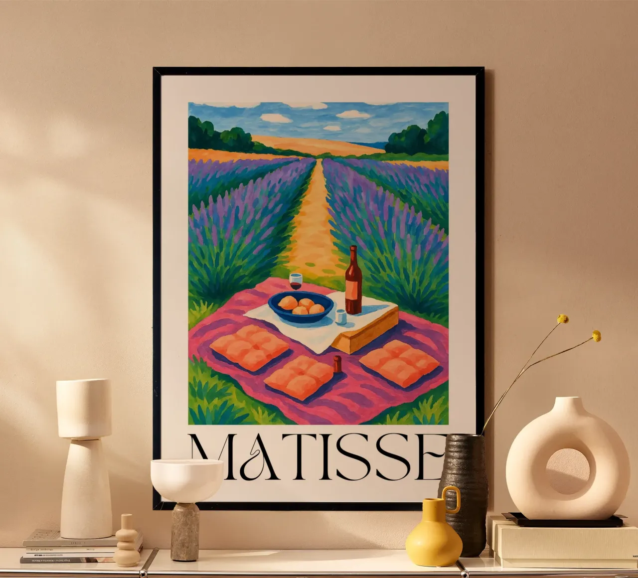 Picnic nella lavanda poster con telaio in alluminio da typealive