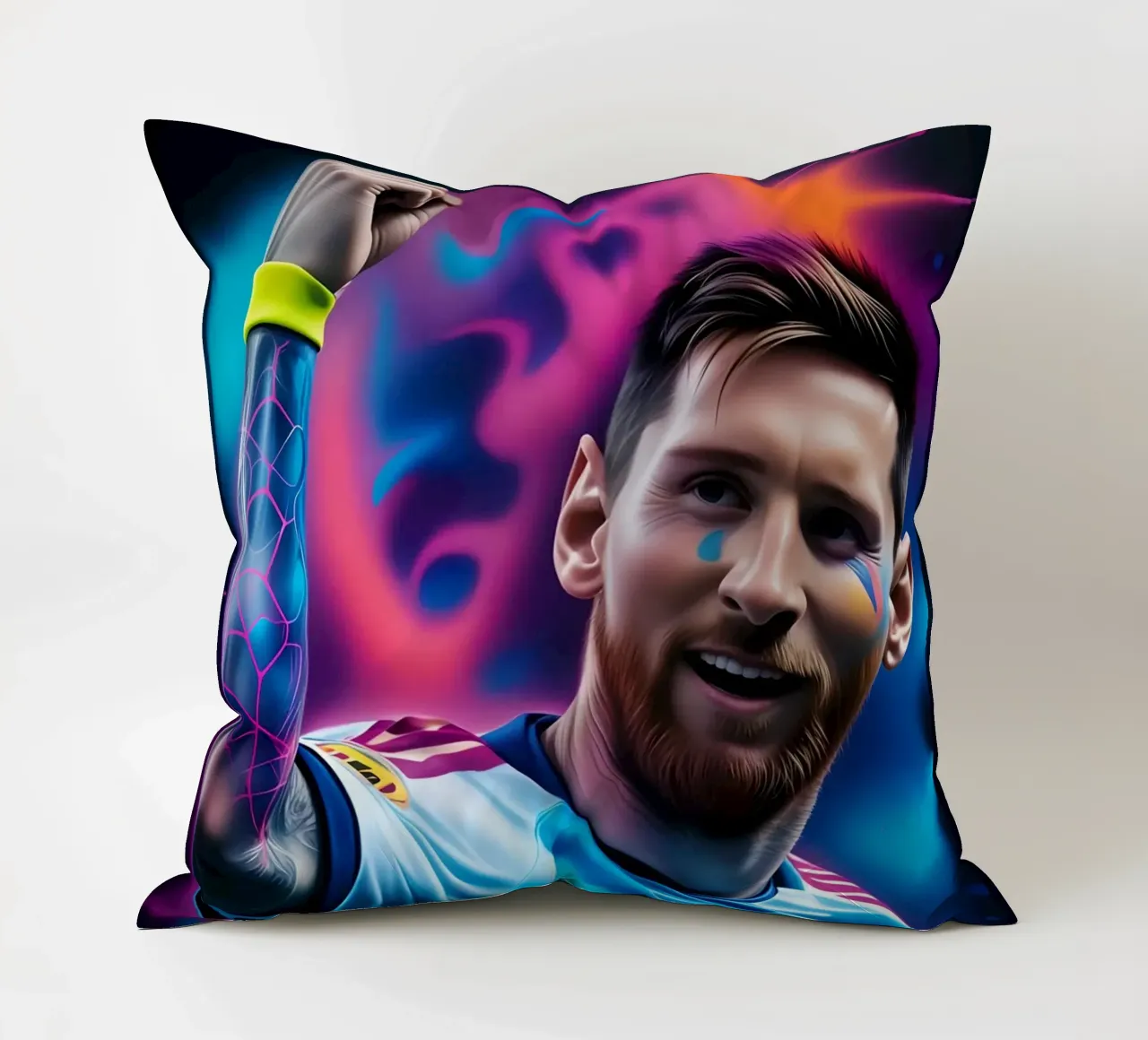 Messi potrait colorful neon cuscino da BONANZA
