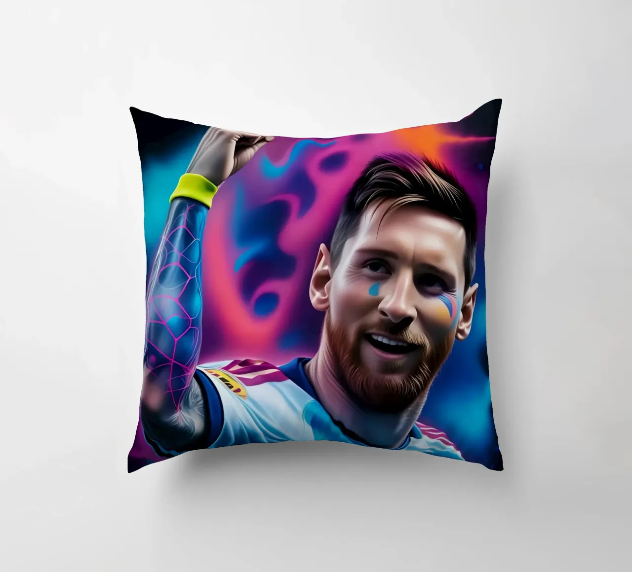 Messi potrait colorful neon cuscino da BONANZA