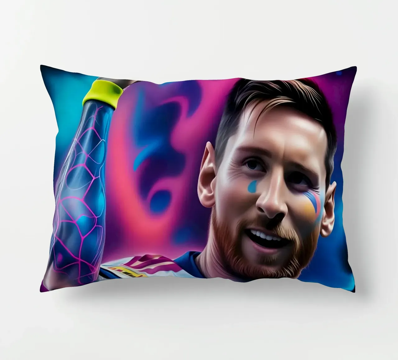 Messi potrait colorful neon cuscino da BONANZA
