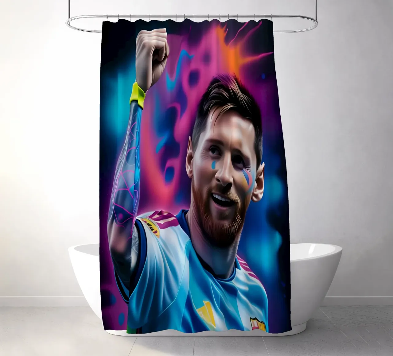 Messi potrait colorful neon tenda da doccia da BONANZA
