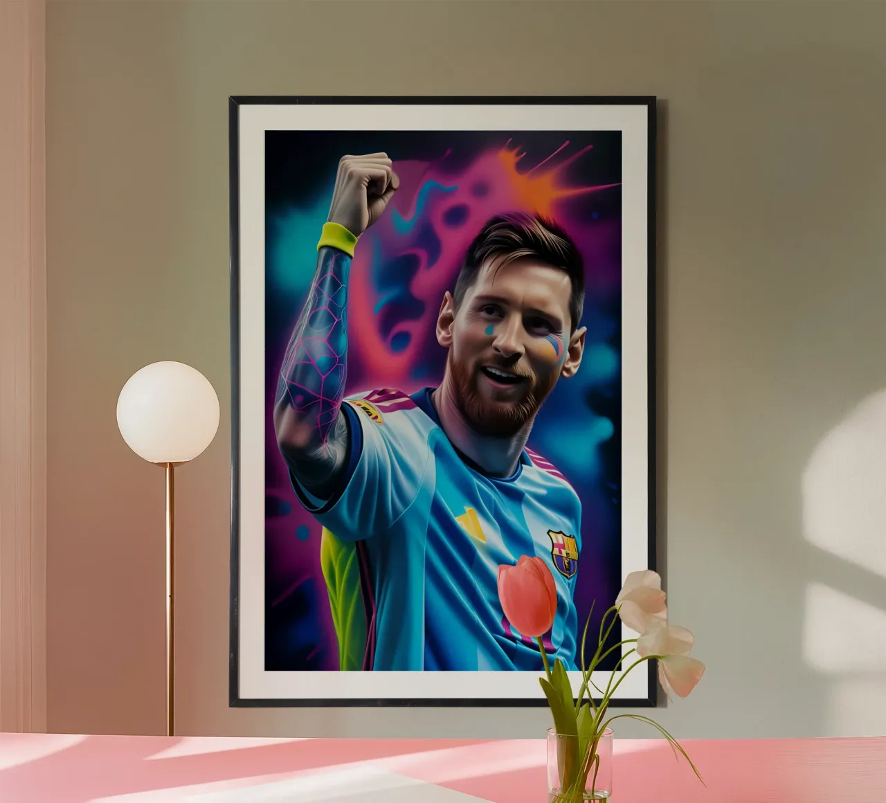 Messi potrait colorful neon carta hahnemühle da BONANZA