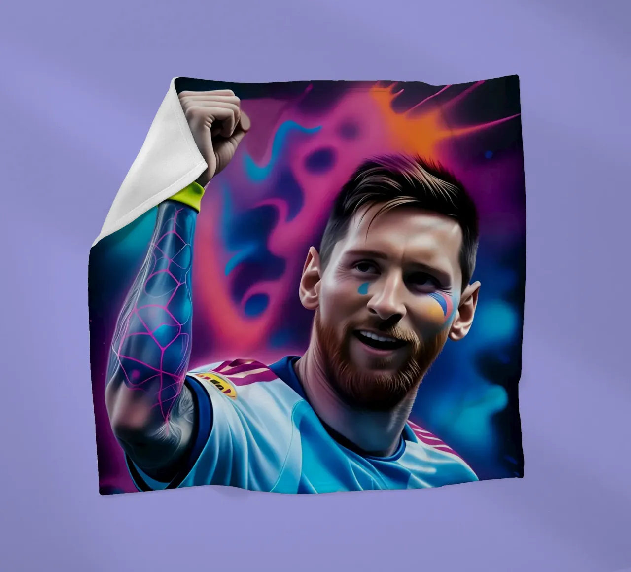 Messi potrait colorful neon coperta in pile da BONANZA