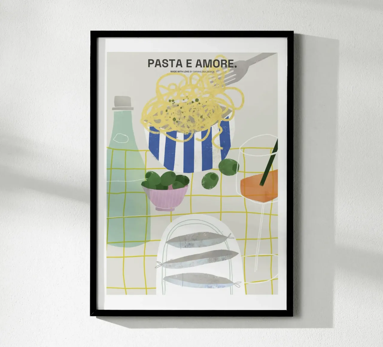 PASTA E AMORE poster con telaio in legno da sarahlenadesign