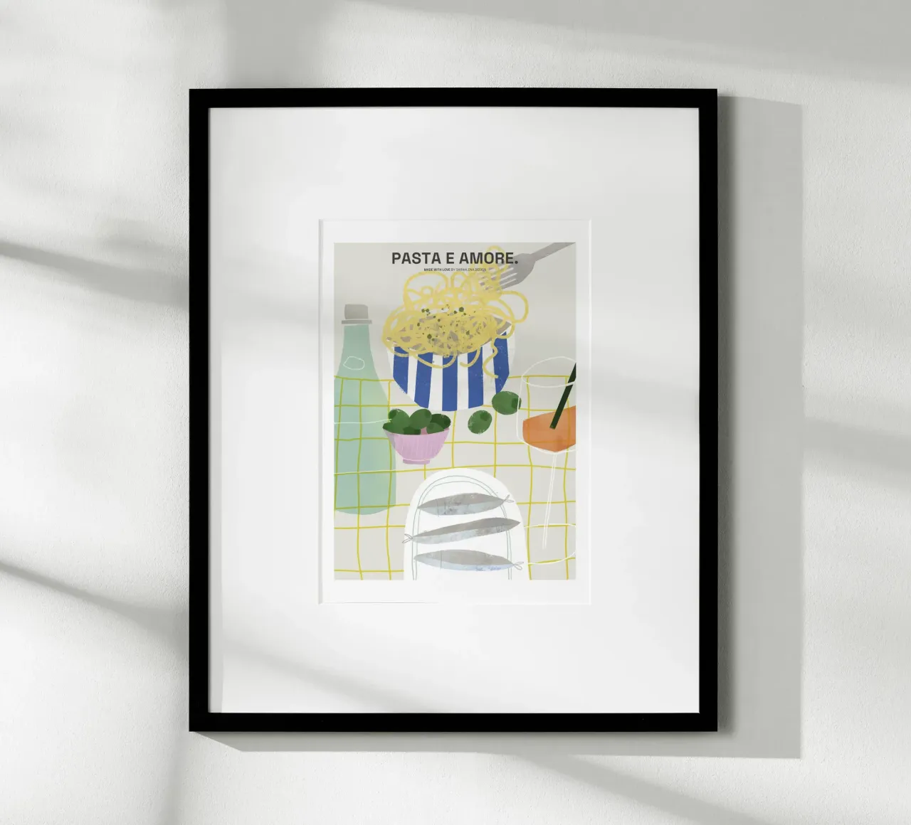 PASTA E AMORE poster con telaio in legno da sarahlenadesign