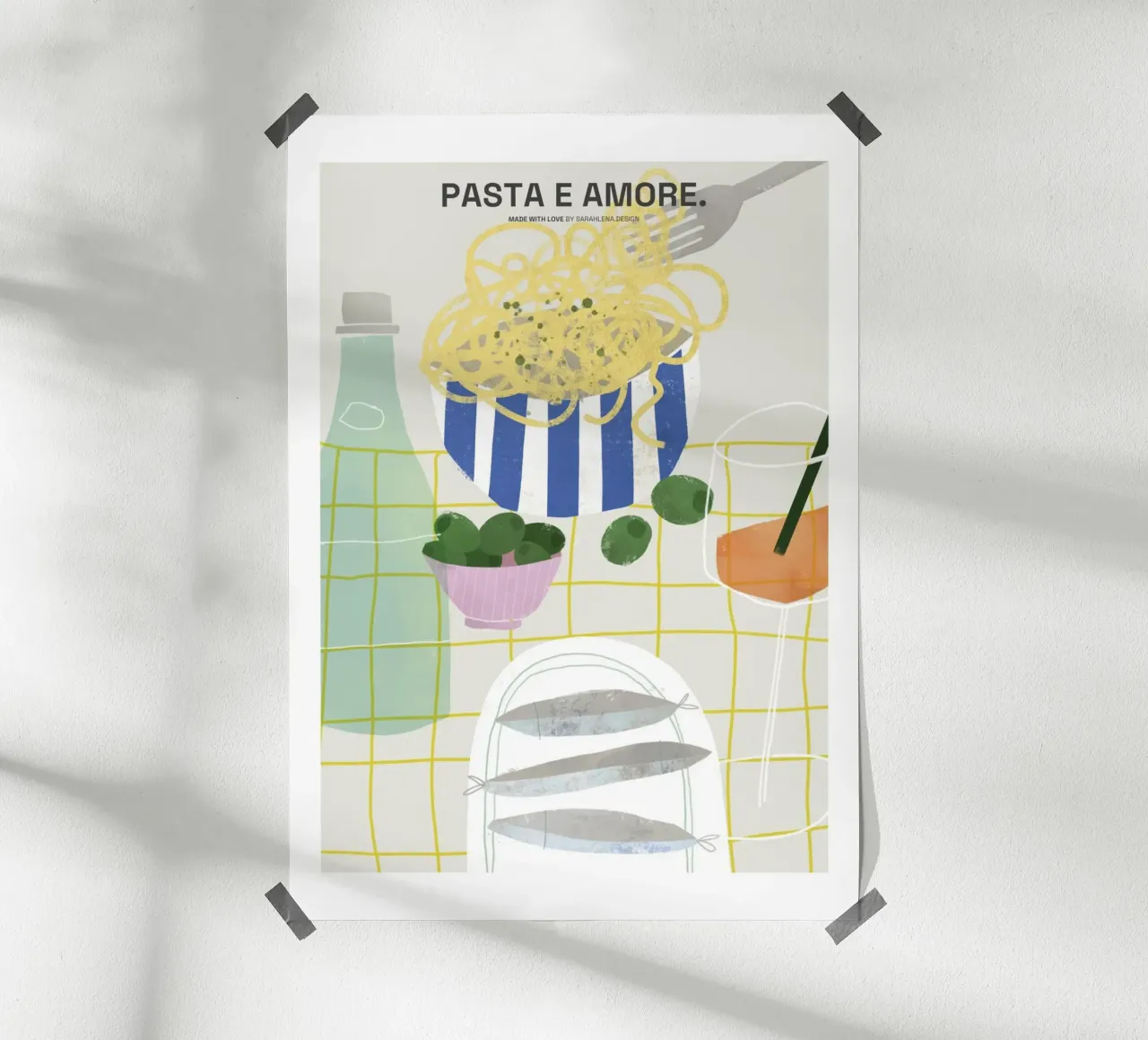 PASTA E AMORE poster con telaio in legno da sarahlenadesign