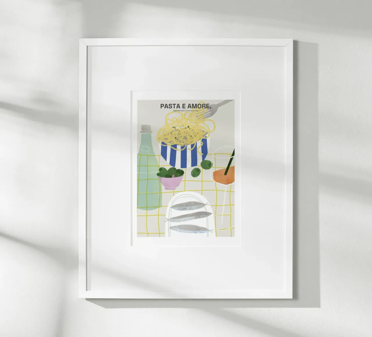 PASTA E AMORE poster con telaio in legno da sarahlenadesign