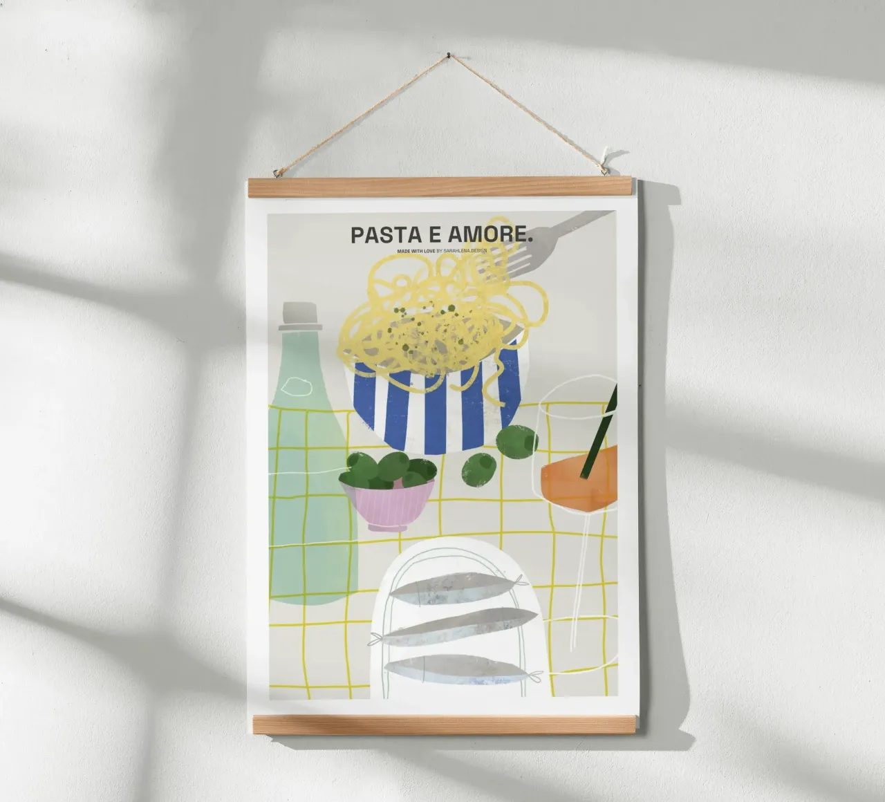 PASTA E AMORE poster con telaio in legno da sarahlenadesign
