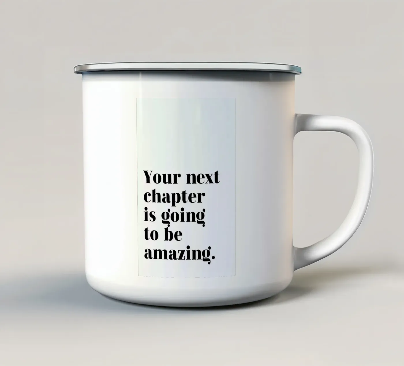Next Chapter enamel mug by typed