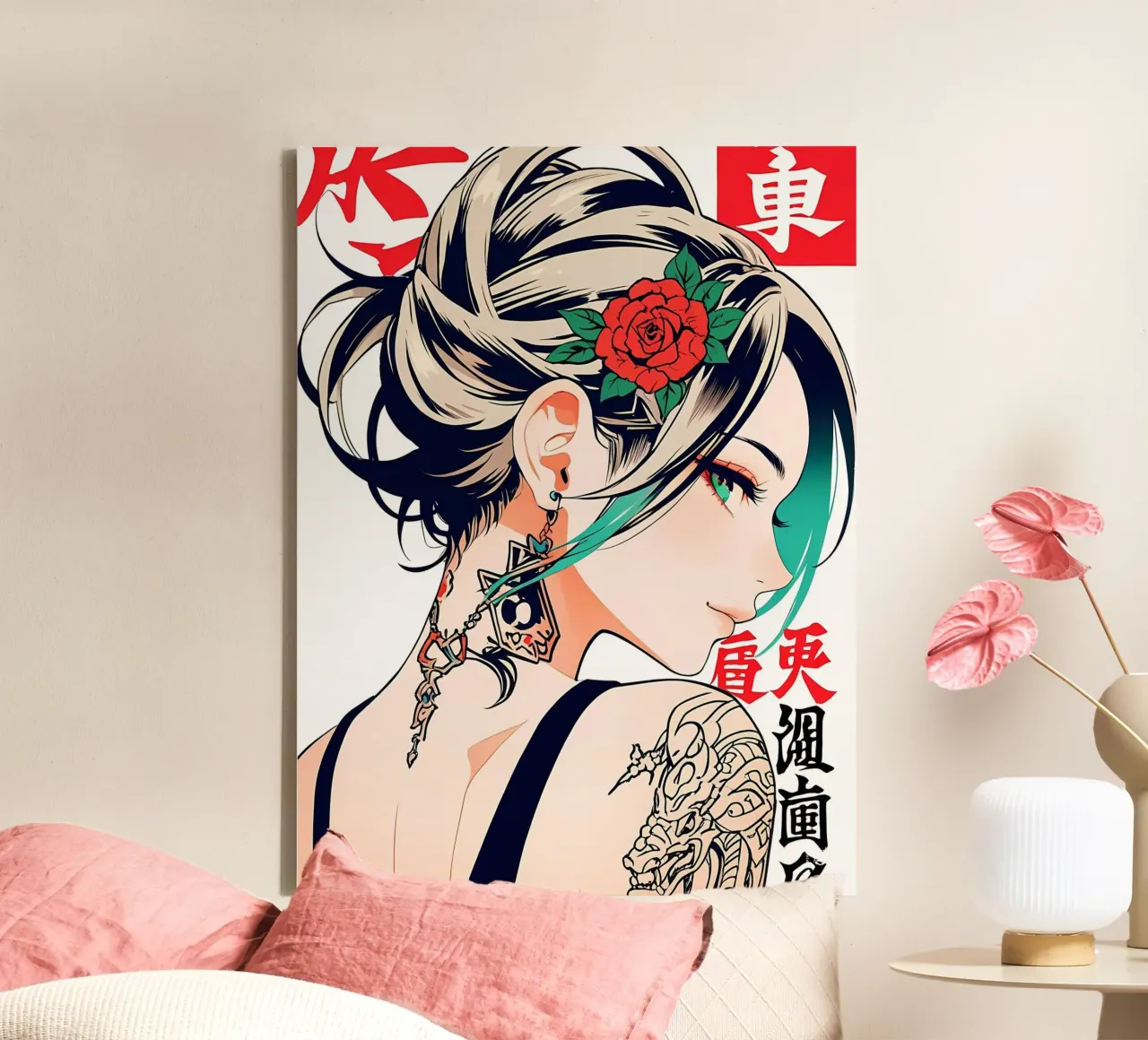 Cyberpunk Groene Vrouw canvas met Baklijst van LM2KONE