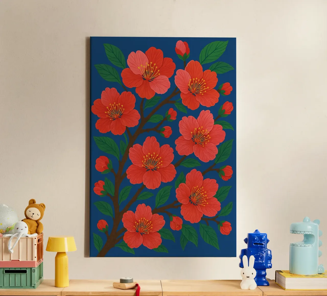 Arte da parete moderna giapponese con fiori di ciliegio - floreale botanico tela con Cornice a cassetta da Aquarevo