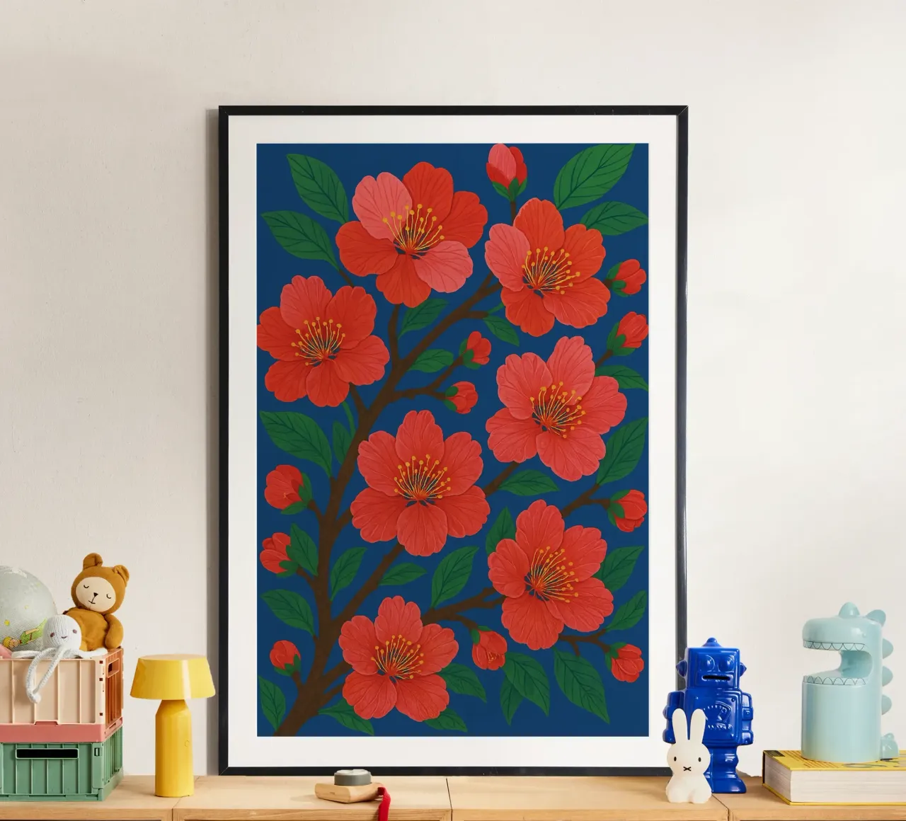Arte da parete moderna giapponese con fiori di ciliegio - floreale botanico poster con telaio in alluminio da Aquarevo
