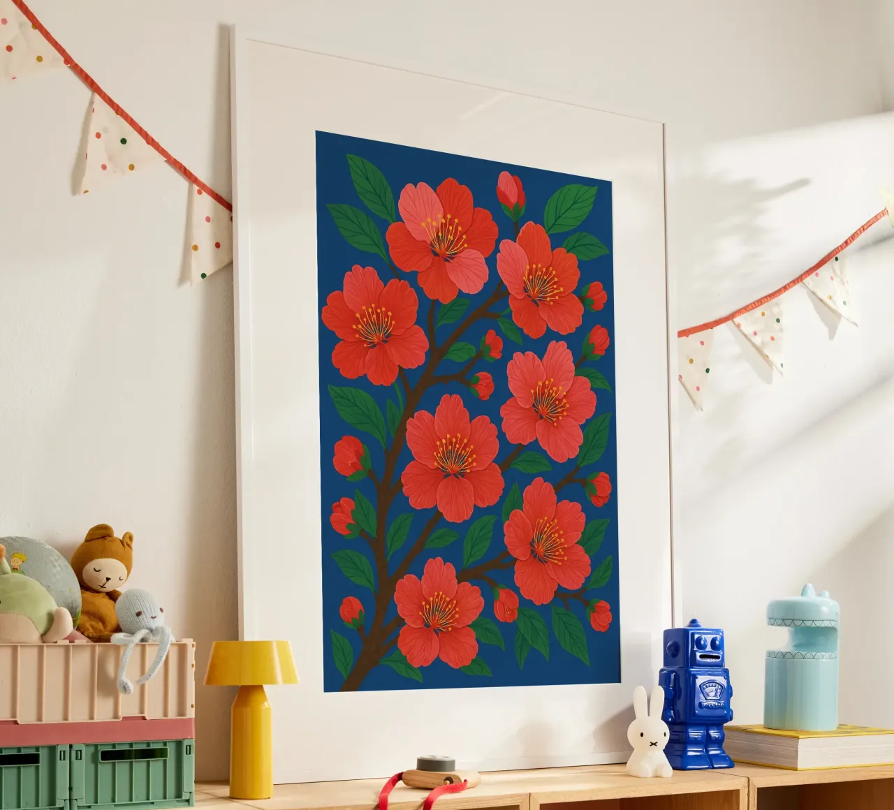 Arte da parete moderna giapponese con fiori di ciliegio - floreale botanico poster con telaio in alluminio da Aquarevo