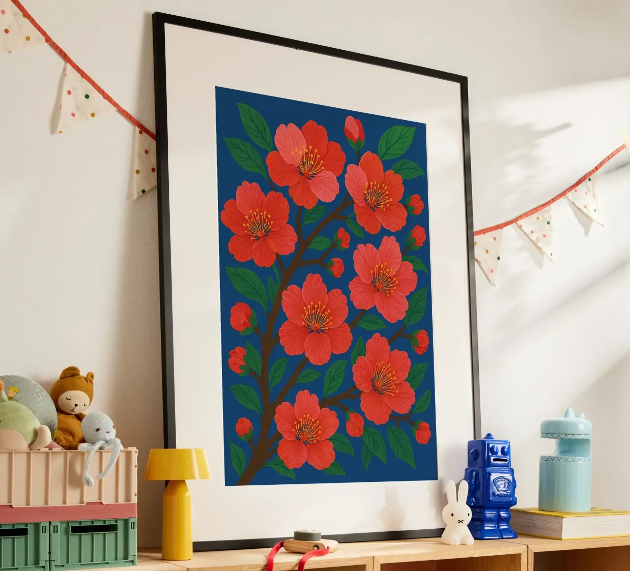 Arte da parete moderna giapponese con fiori di ciliegio - floreale botanico poster con telaio in alluminio da Aquarevo
