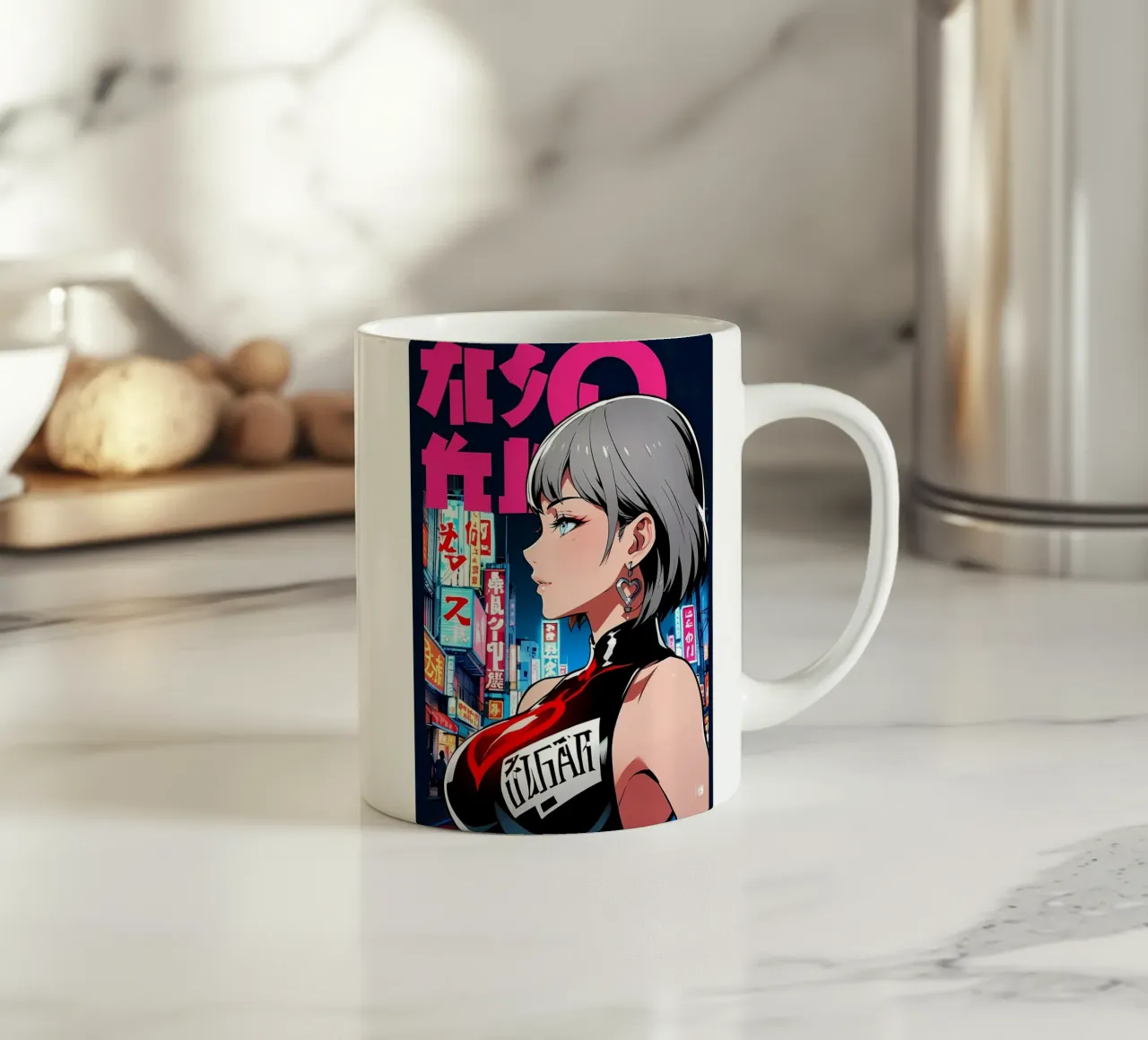 Donna Cyberpunk al neon tazza in ceramica da LM2KONE