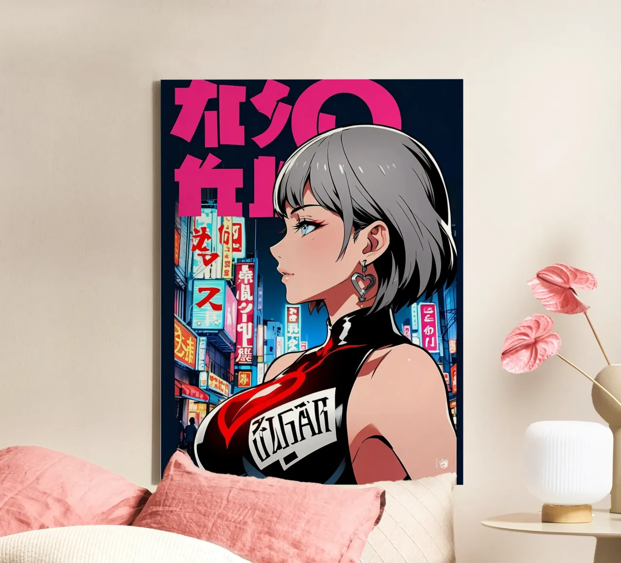 Neon Cyberpunk vrouw canvas met Baklijst van LM2KONE