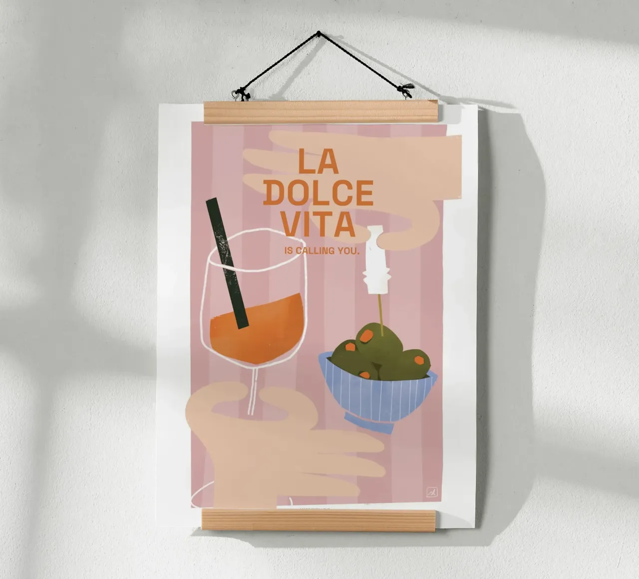 APEROL SPRITZ, OLIVES AND LA DOLCE VITA poster con telaio in plastica da sarahlenadesign