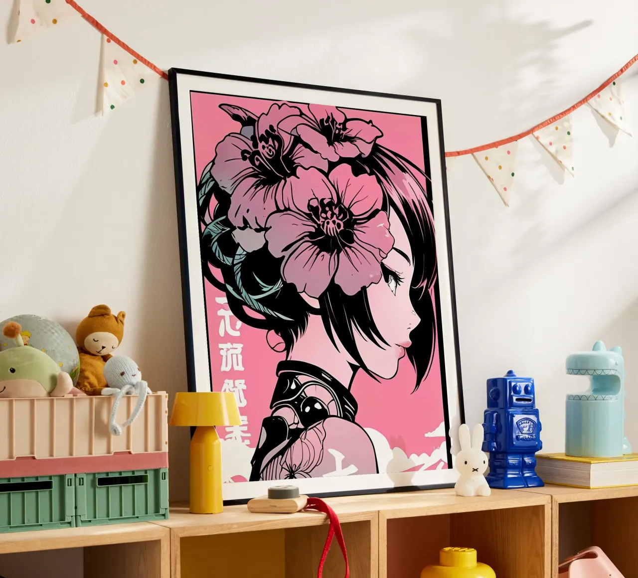 Fiori Cyberpunk anime poster con telaio in plastica da LM2KONE