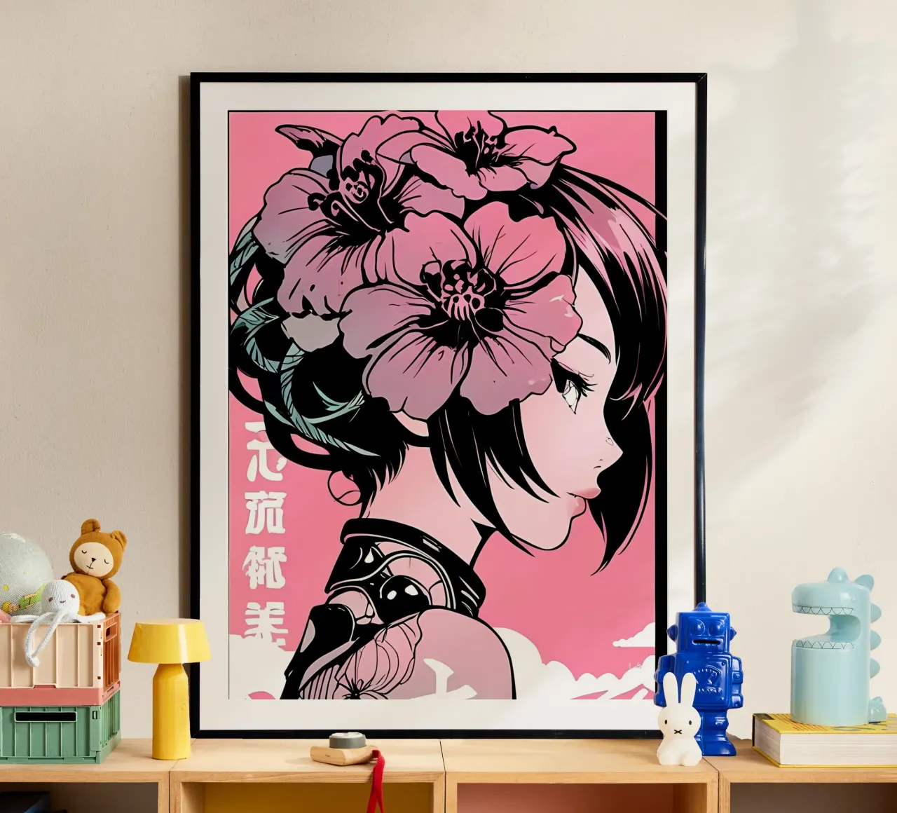 Fiori Cyberpunk anime poster con telaio in plastica da LM2KONE