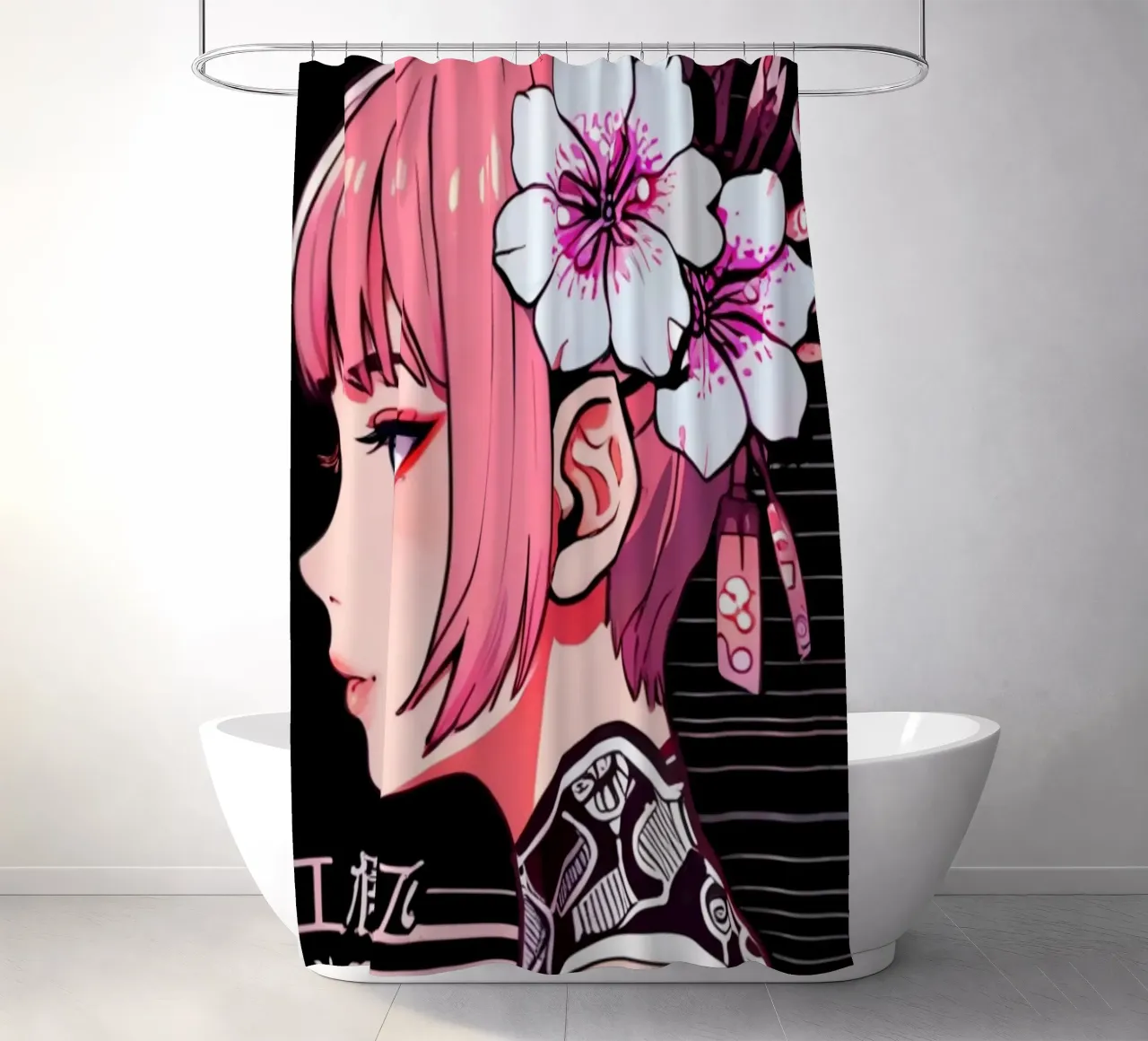 Ragazza con fiori di ciliegio tenda da doccia da LM2KONE