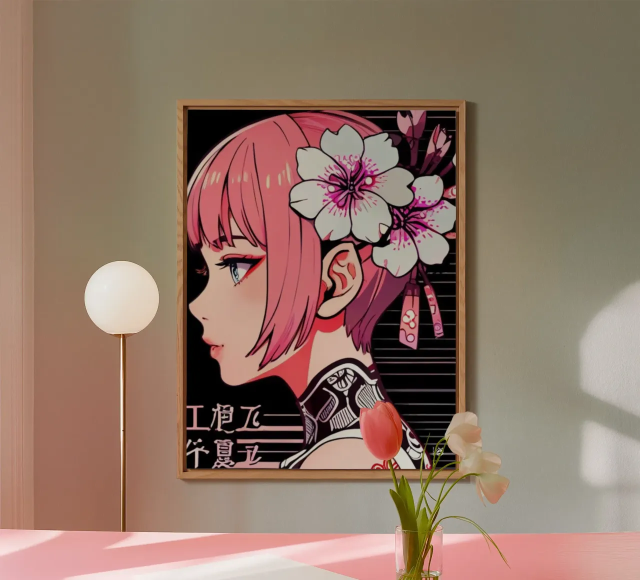 Ragazza con fiori di ciliegio alluminio dibond da LM2KONE