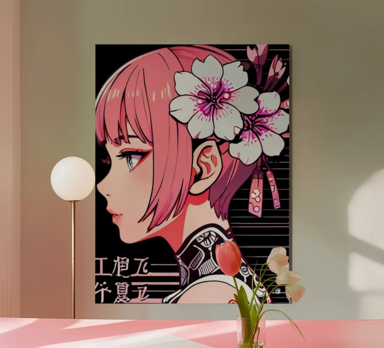 Ragazza con fiori di ciliegio alluminio dibond da LM2KONE