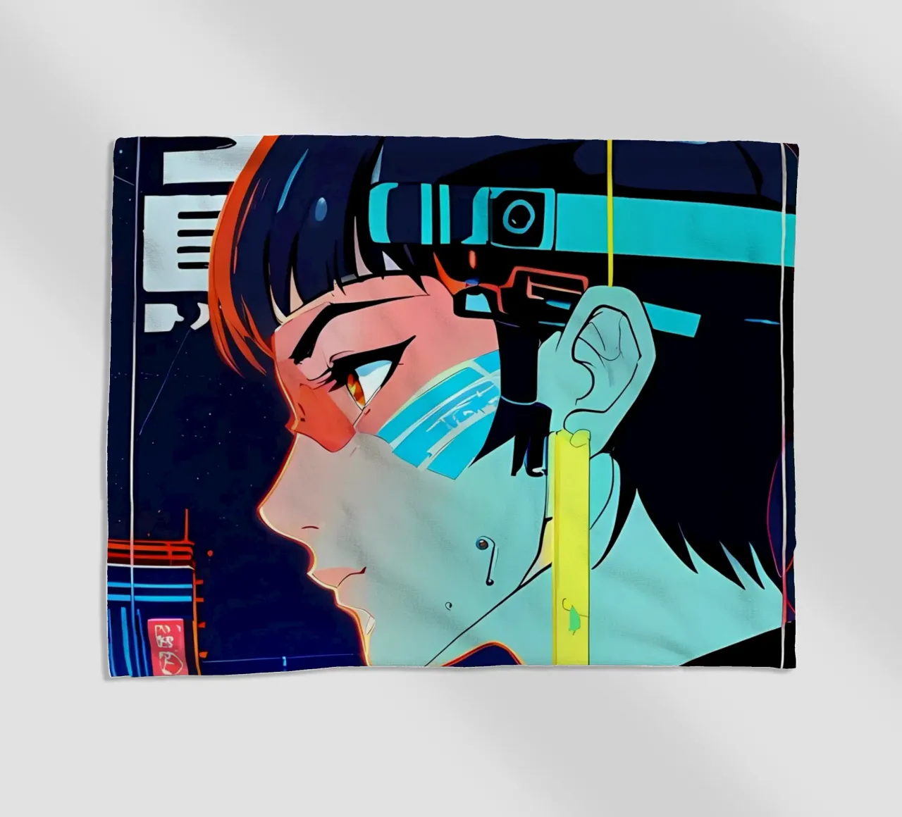 Neon cyberpunk kanji beach towel by LM2KONE