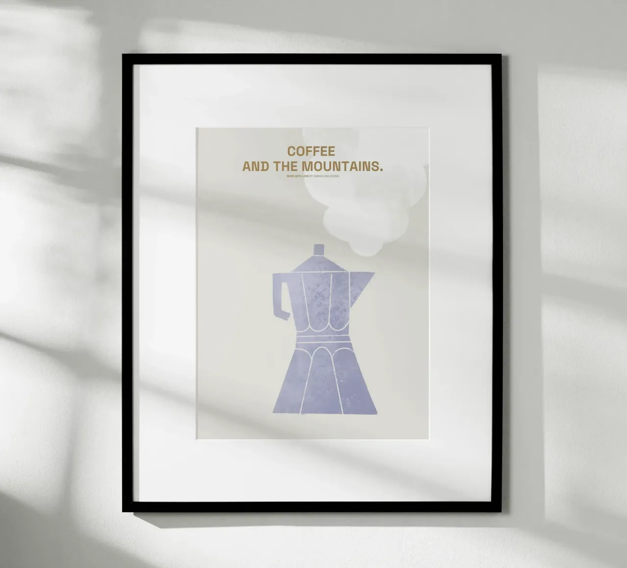 IL CAFFÈ MOKA E LE MONTAGNE poster con telaio in plastica da sarahlenadesign