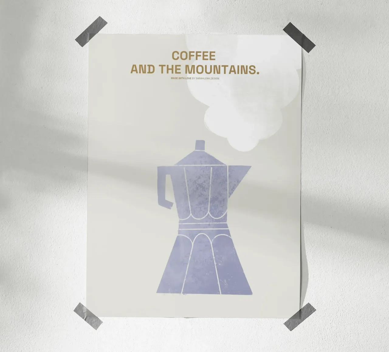 IL CAFFÈ MOKA E LE MONTAGNE poster con telaio in plastica da sarahlenadesign