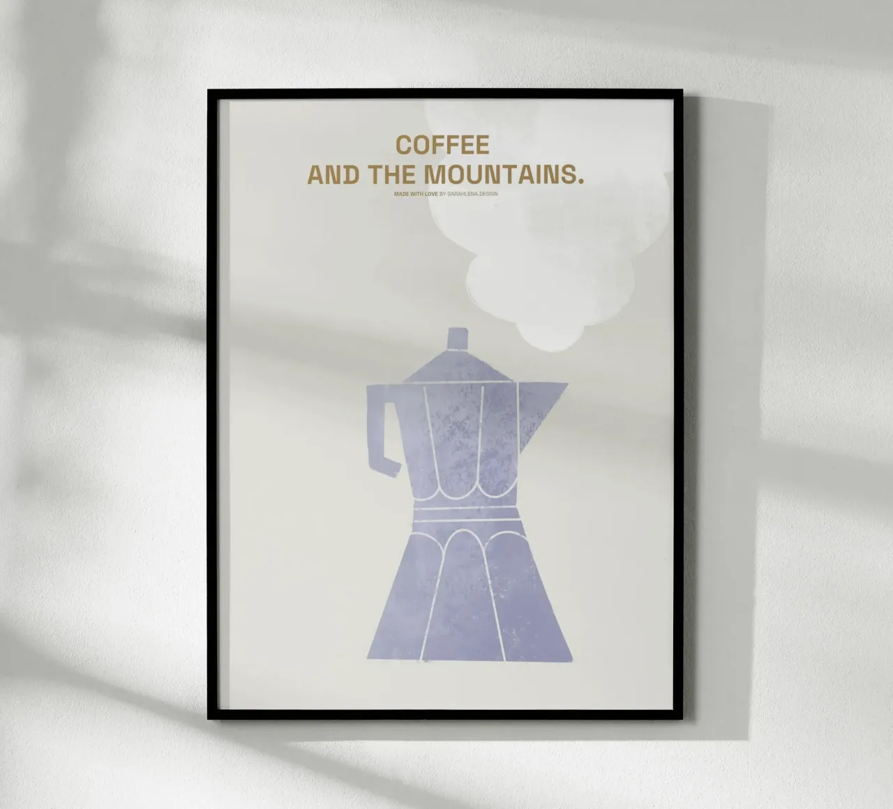 IL CAFFÈ MOKA E LE MONTAGNE poster con telaio in plastica da sarahlenadesign
