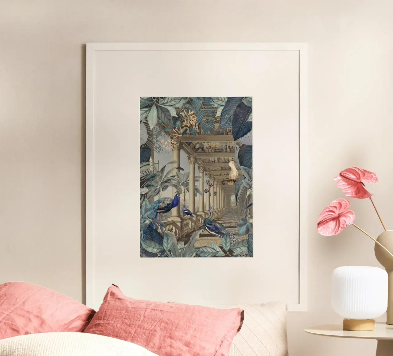 Posto sperduto nella giungla con i pavoni poster con telaio in plastica da Andrea Haase Vintage World