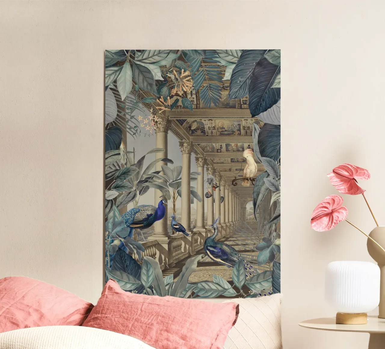 Posto sperduto nella giungla con i pavoni poster con telaio in plastica da Andrea Haase Vintage World