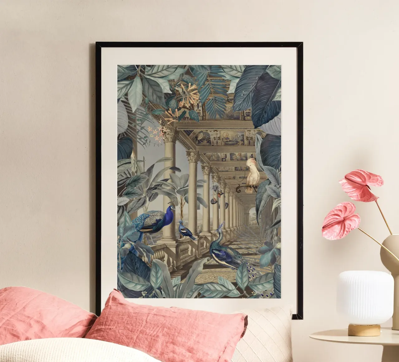 Posto sperduto nella giungla con i pavoni poster con telaio in plastica da Andrea Haase Vintage World