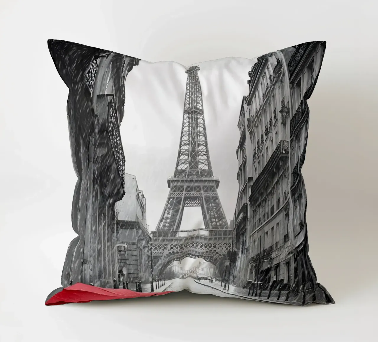 Umbrella and romance in Paris decorative cushion by M-Ulrich-Digital Art