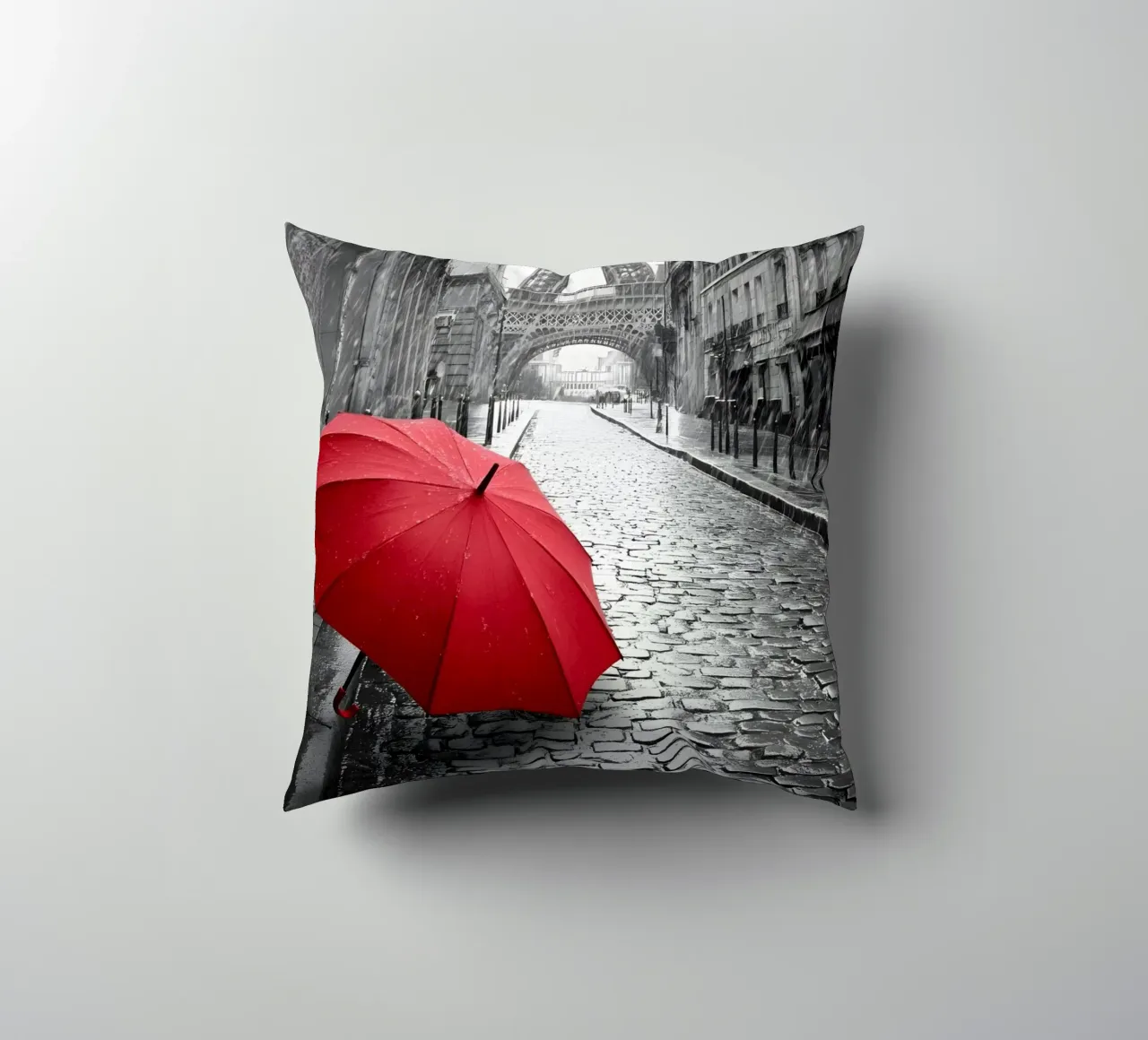 Umbrella and romance in Paris decorative cushion by M-Ulrich-Digital Art