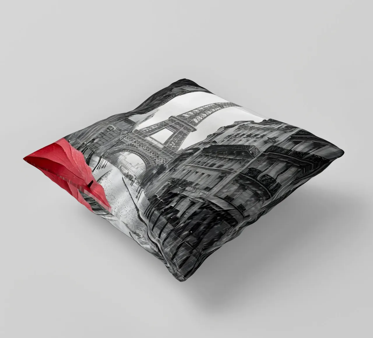 Umbrella and romance in Paris decorative cushion by M-Ulrich-Digital Art