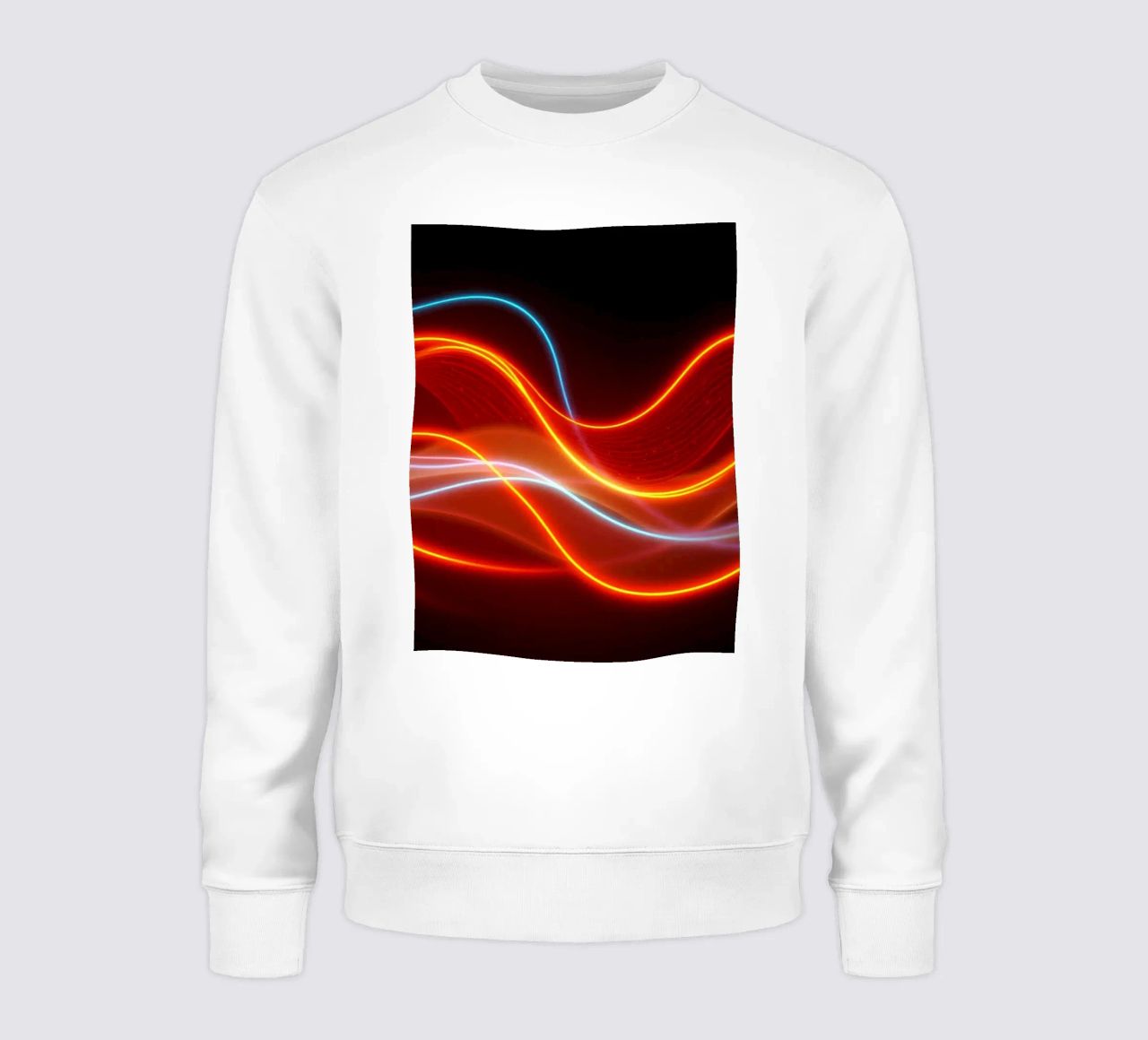 background with flowing light patterns creating a dynamic sweatshirt by DesignDoodle