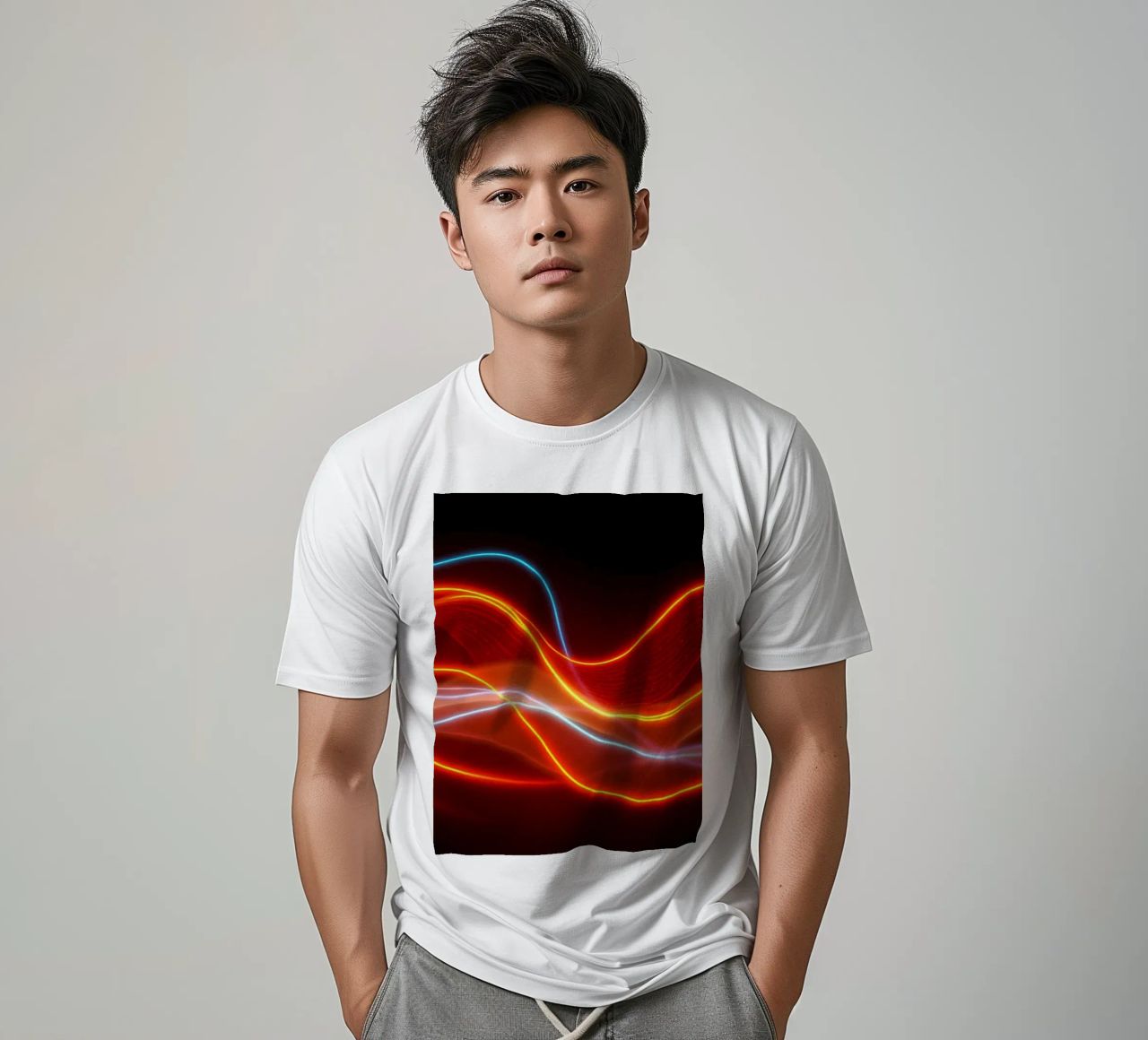background with flowing light patterns creating a dynamic t-shirt by DesignDoodle