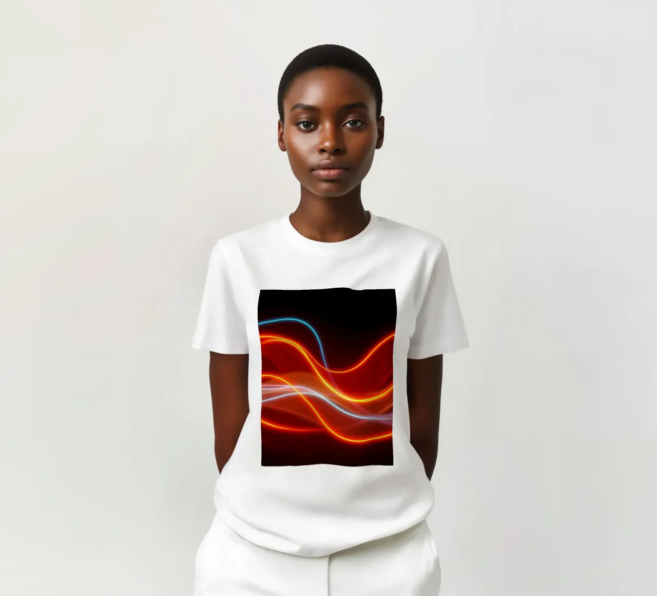background with flowing light patterns creating a dynamic t-shirt by DesignDoodle