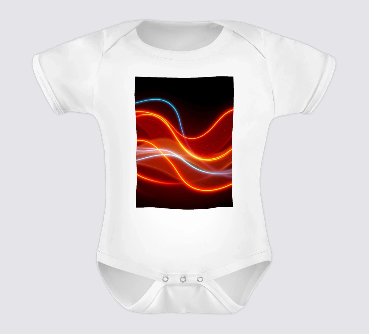 background with flowing light patterns creating a dynamic short-sleeve baby romper by DesignDoodle